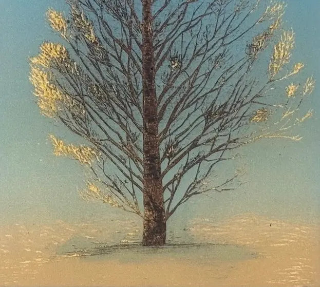 détail de l'estampe japonaise de Hirose Takashi arbre solitaire en édition limitée