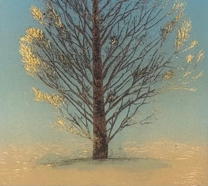 détail de l'estampe japonaise de Hirose Takashi arbre solitaire en édition limitée