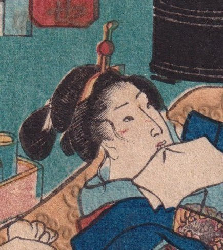 Sous les étoffes du soir - estampe japonaise shunga (érotique)